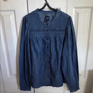GAP Indigo Denim Blouse with Textured Yoke